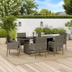 Premium 7 Piece Outdoor Dining Set in Grey Rattan