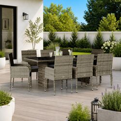 Grey Poly Rattan 9 Piece Outdoor Dining Set with Cushions