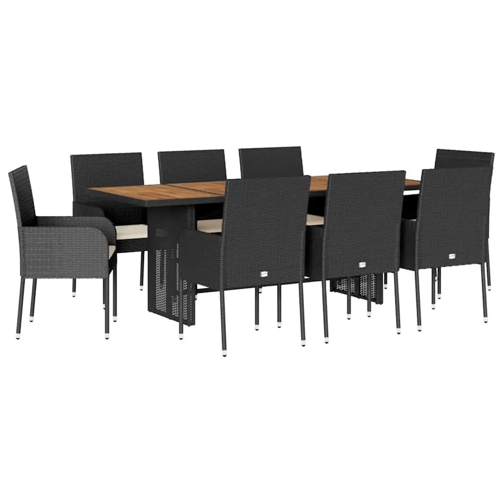 9 Piece Black Poly Rattan Outdoor Dining Set