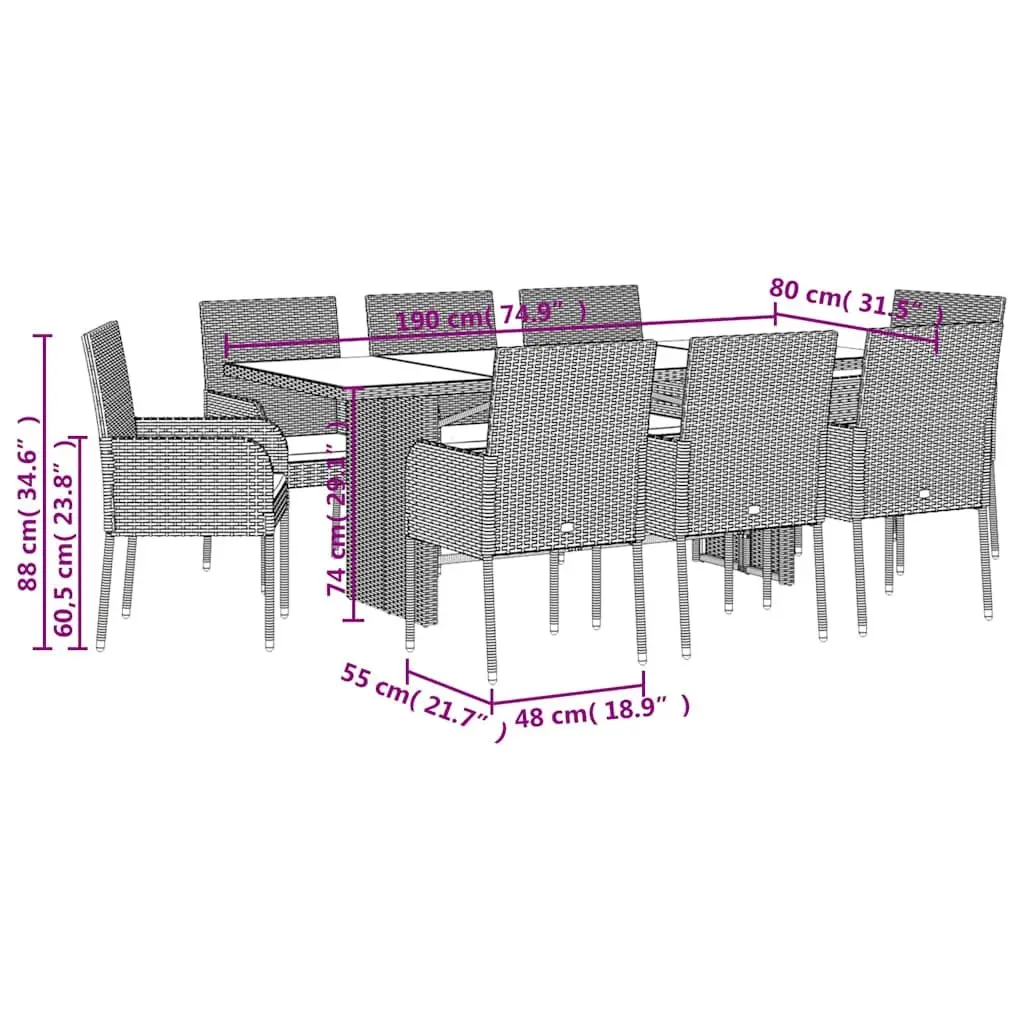 9 Piece Black Poly Rattan Outdoor Dining Set