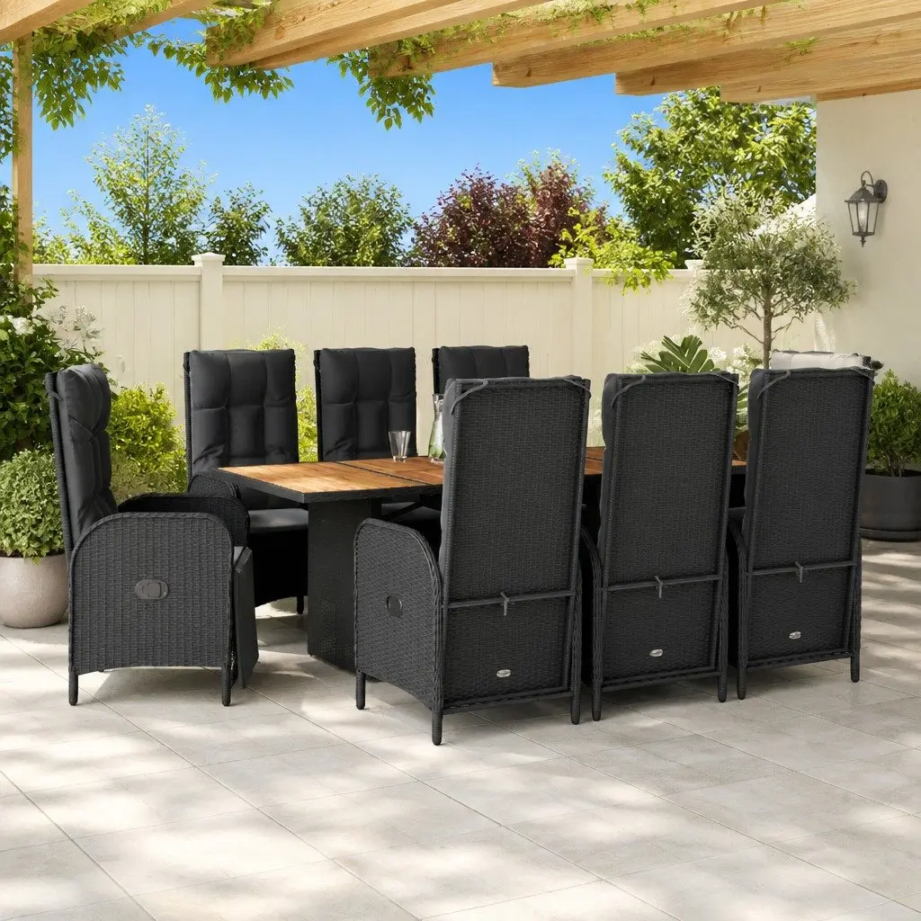 9 Piece Black Poly Rattan Outdoor Dining Set