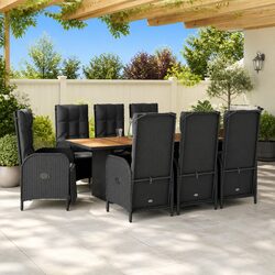 Durable 9 Piece Black Poly Rattan Outdoor Dining Set