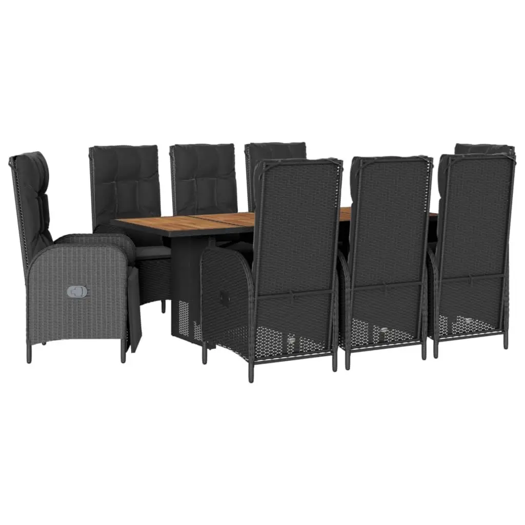 9 Piece Black Poly Rattan Outdoor Dining Set