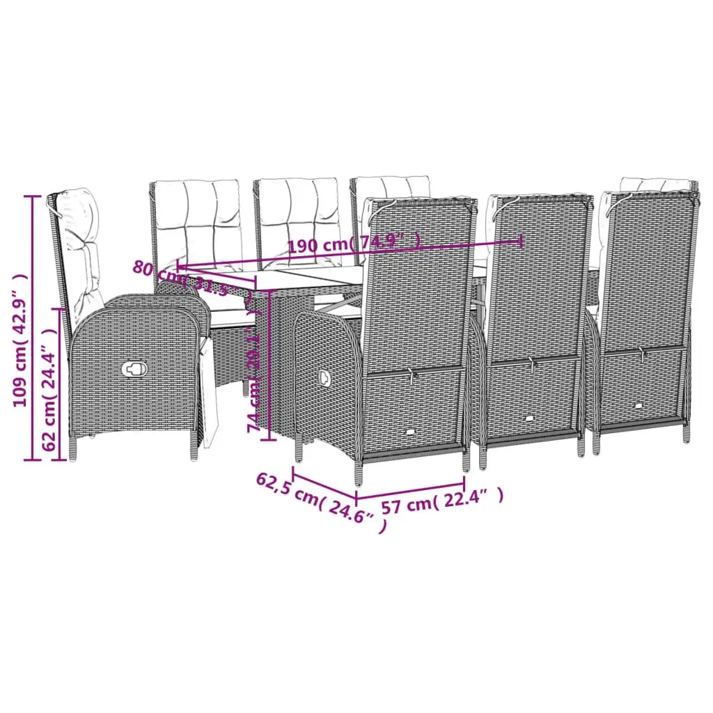 9 Piece Black Poly Rattan Outdoor Dining Set
