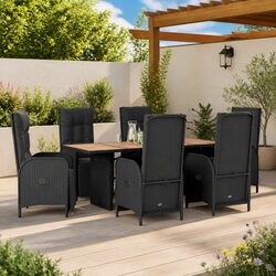 High-Quality 7 Piece Black PE Rattan Garden Dining Set