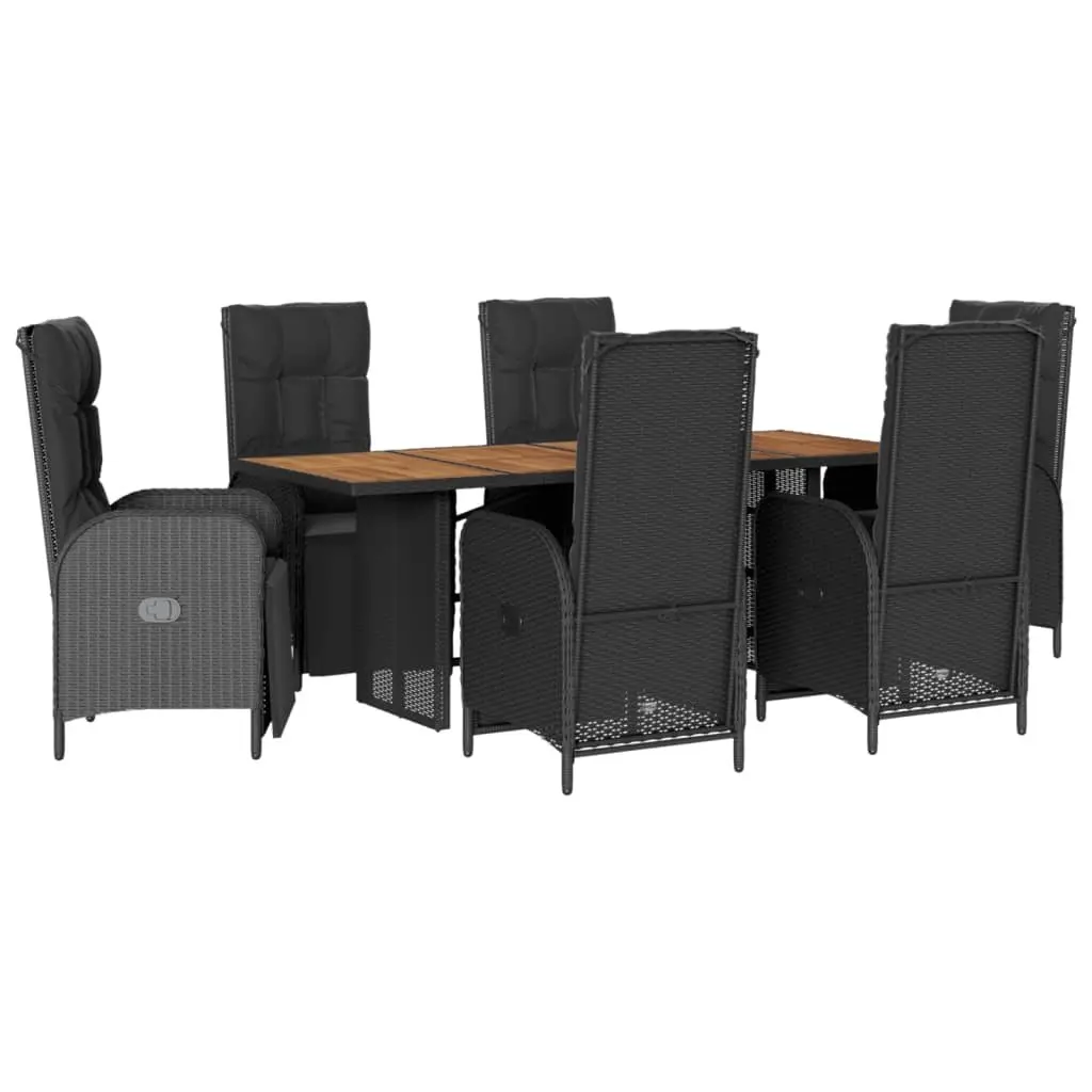 7 Piece Black PE Rattan Garden Dining Set