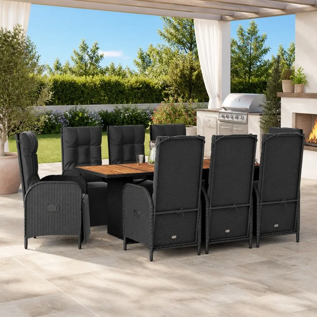 9-Piece Garden Dining Set with Black PE Rattan Chairs