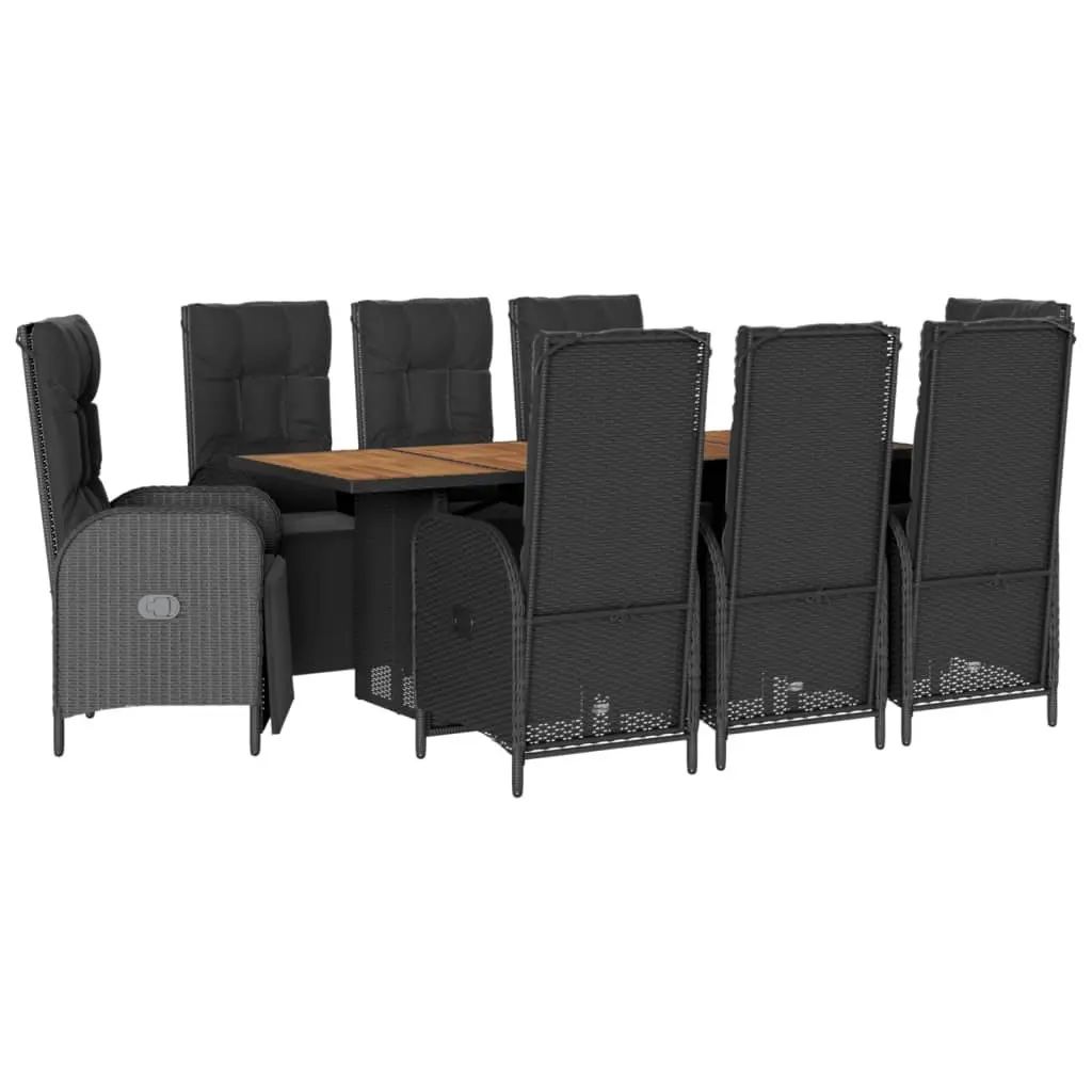9-Piece Garden Dining Set with Black PE Rattan Chairs
