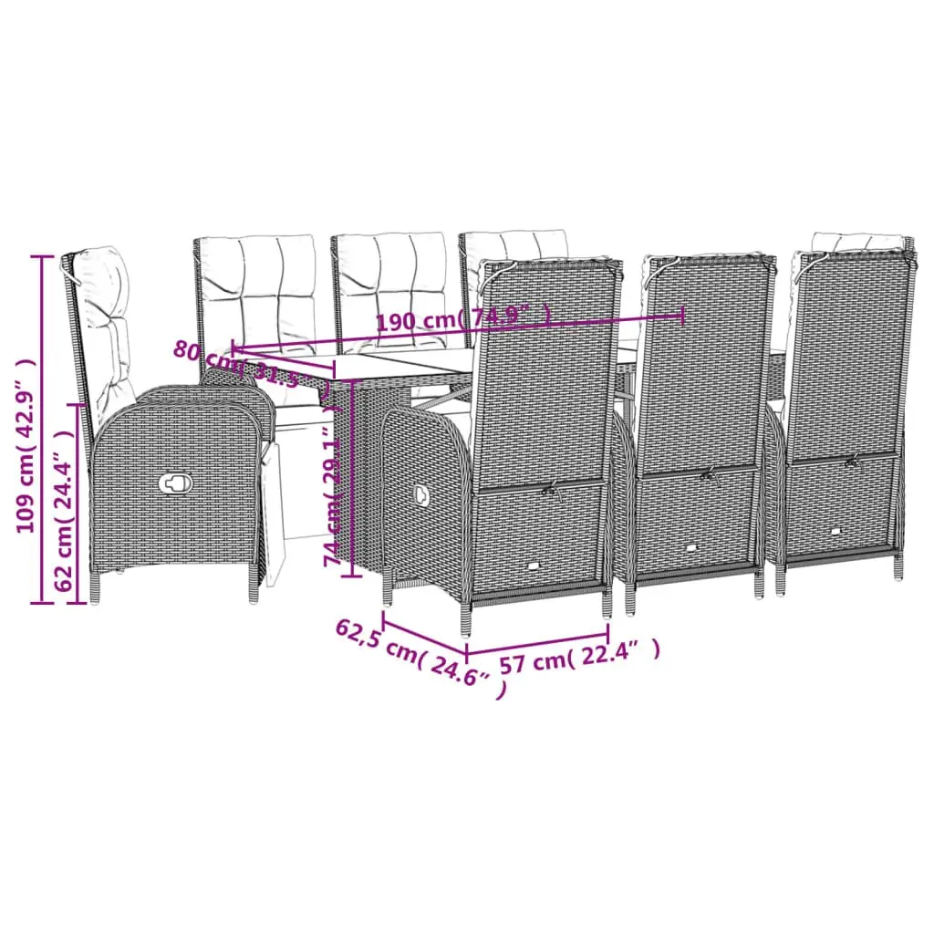9-Piece Garden Dining Set with Black PE Rattan Chairs