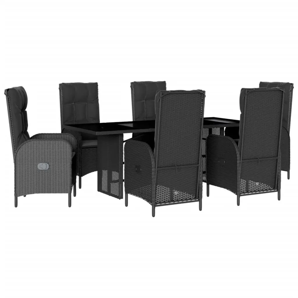 7 Piece Outdoor Garden Dining Set PE Poly Rattan Black with Cushions
