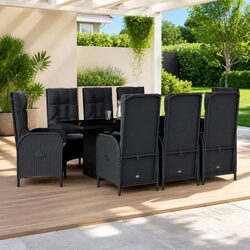 Durable 9-Piece Black Rattan Garden Dining Set