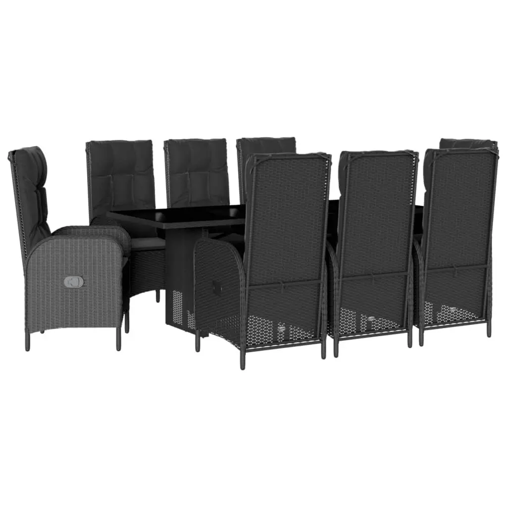 9-Piece Black Rattan Garden Dining Set