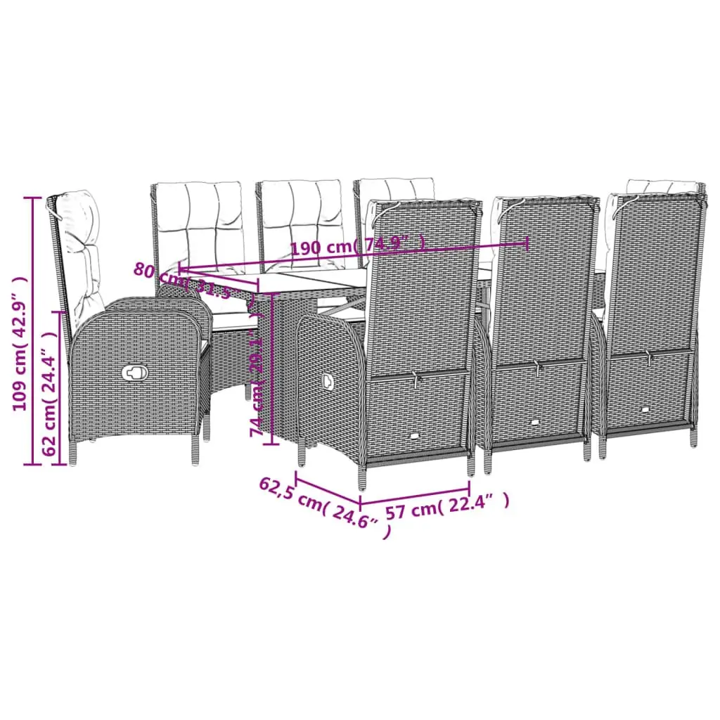 9-Piece Black Rattan Garden Dining Set