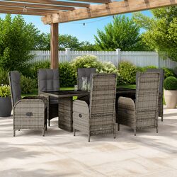 Durable 7 Piece Grey Garden Dining Set with Cushions