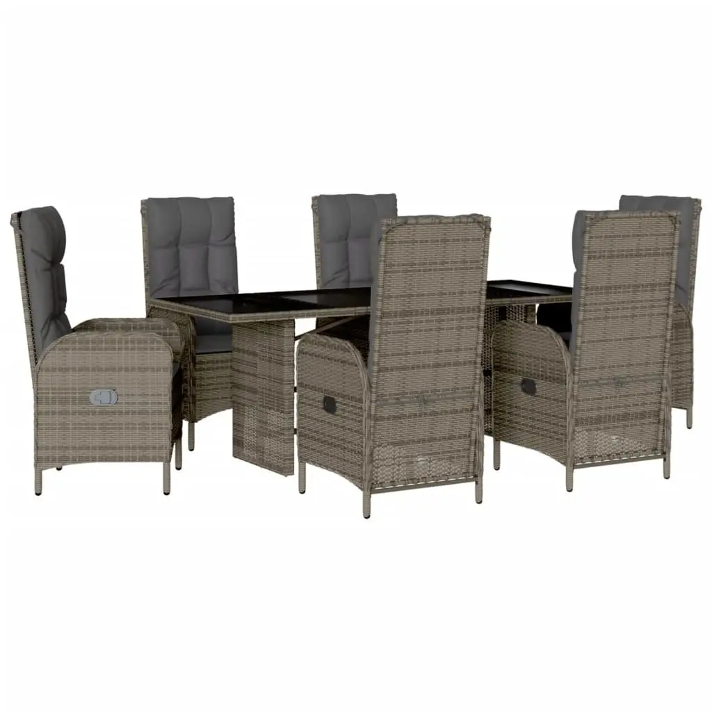 Garden Dining Set Poly Rattan 7 Piece Outdoor Furniture Grey with Cushions