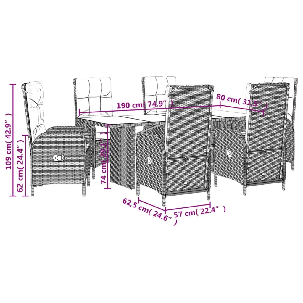 Garden Dining Set Poly Rattan 7 Piece Outdoor Furniture Grey with Cushions