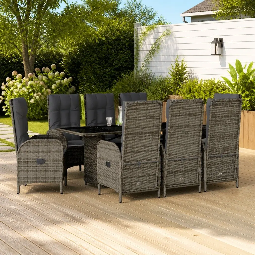 Garden Dining Set PE Rattan 9 Piece Outdoor Furniture Grey
