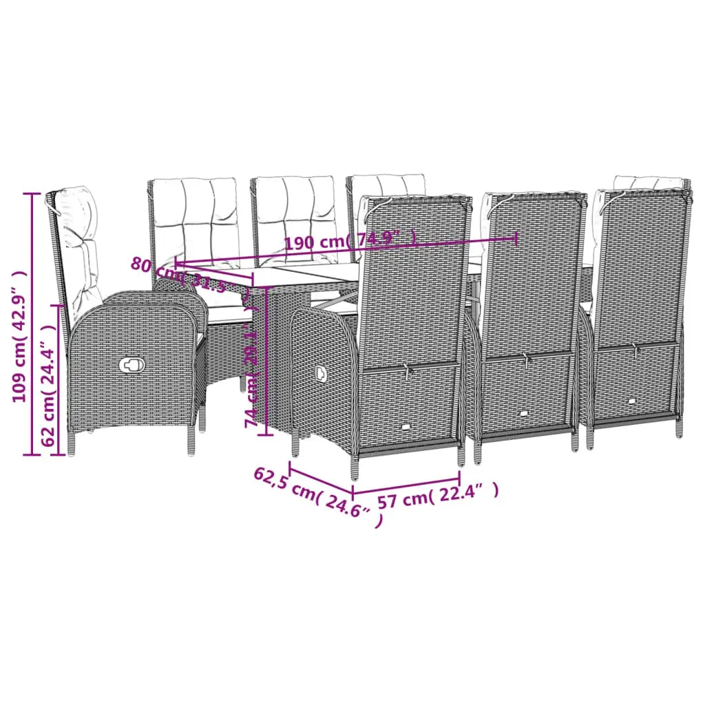 Garden Dining Set PE Rattan 9 Piece Outdoor Furniture Grey