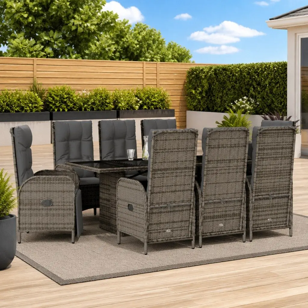 9 Piece Grey Rattan Outdoor Dining Set