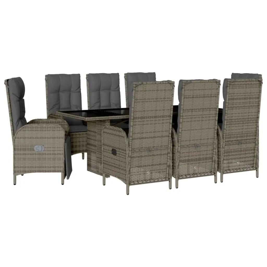 9 Piece Grey Rattan Outdoor Dining Set
