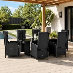 Premium 7 Piece Black Poly Rattan Outdoor Dining Set