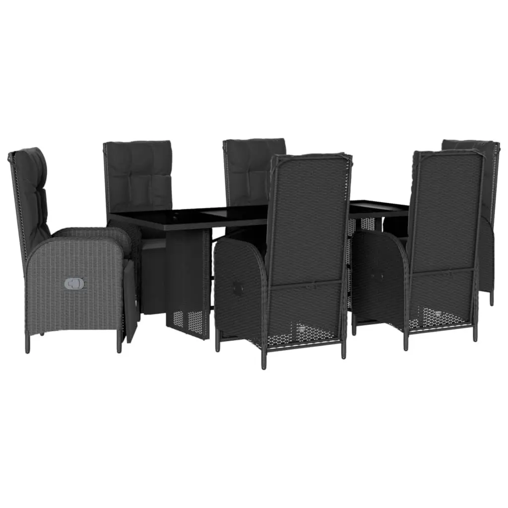7 Piece Black Poly Rattan Outdoor Dining Set