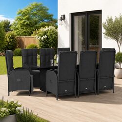 Premium 9 Piece Black Poly Rattan Outdoor Dining Set