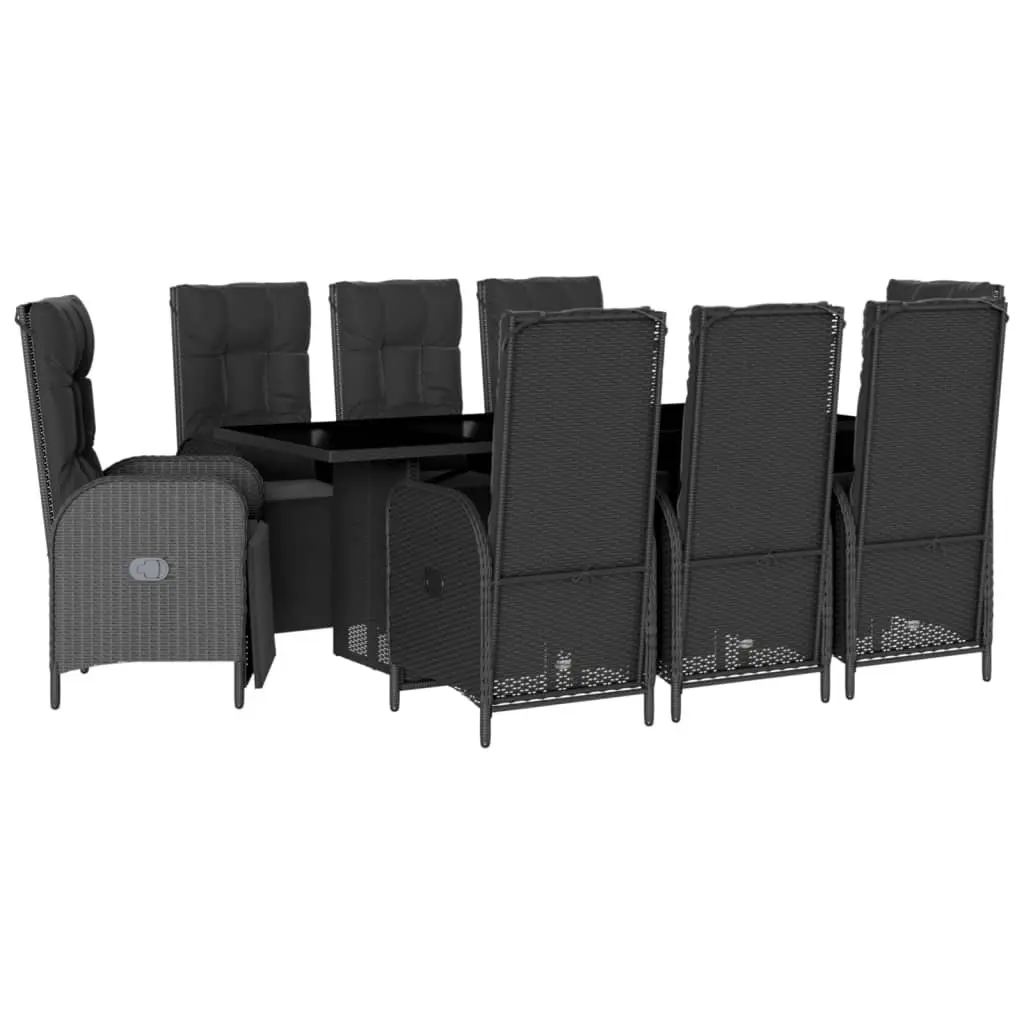 9 Piece Black Poly Rattan Outdoor Dining Set
