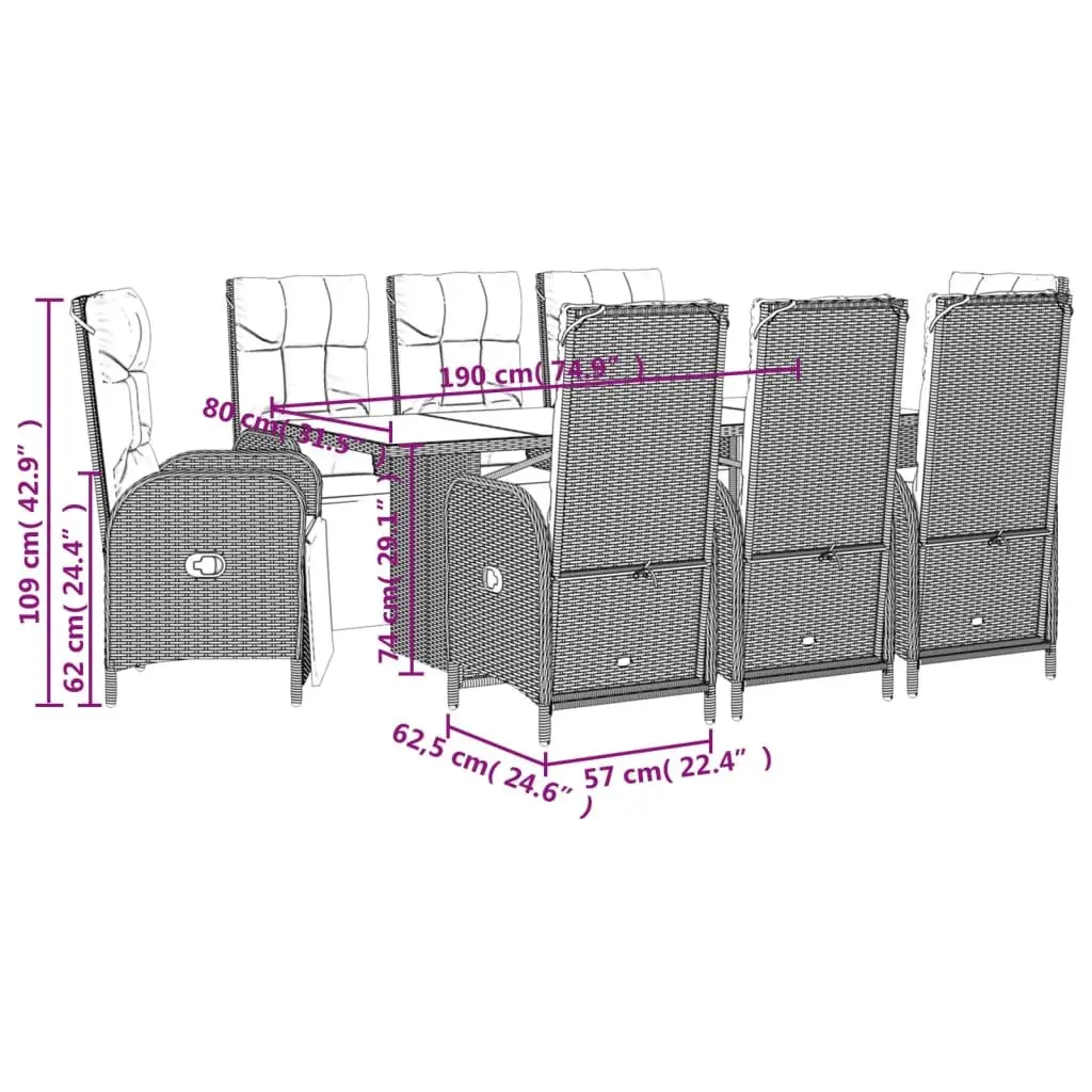 9 Piece Black Poly Rattan Outdoor Dining Set