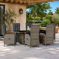 Premium 7 Piece Garden Dining Set with Cushions in Grey
