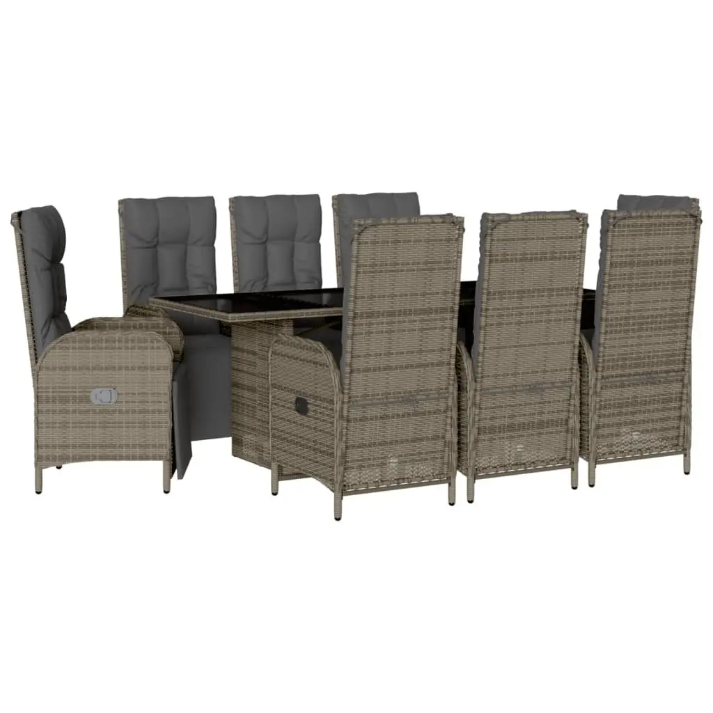 Grey Poly Rattan 9 Piece Garden Dining Set with Cushions