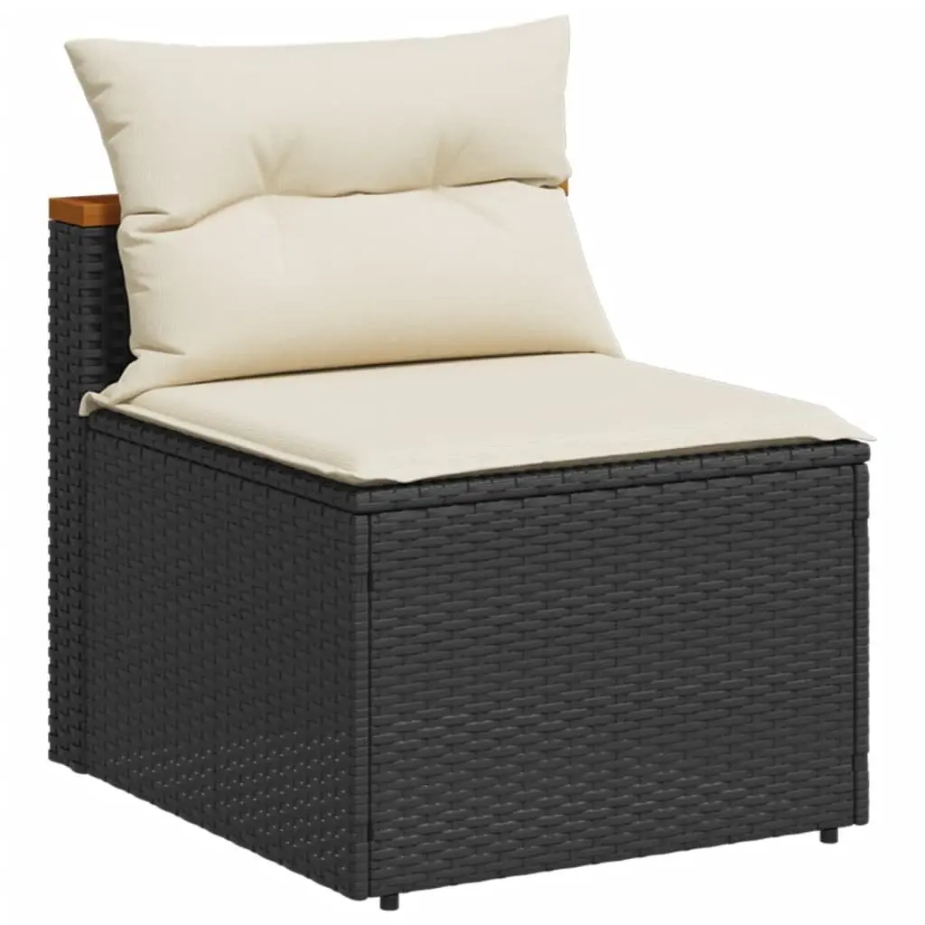 5 Piece Garden Sofa Set PE Rattan Acacia Wood Black Modular