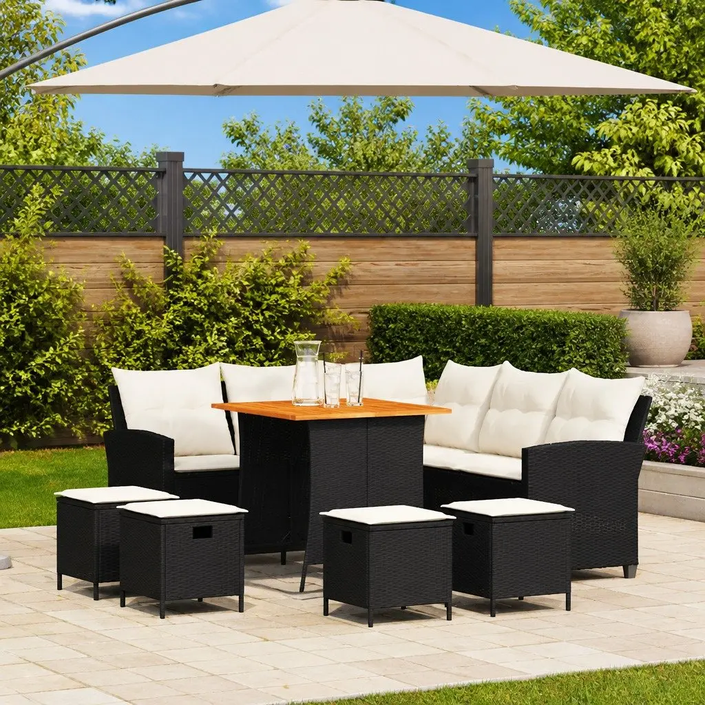L-Shaped Sofa Set PE Rattan 6 Piece Outdoor Furniture Black
