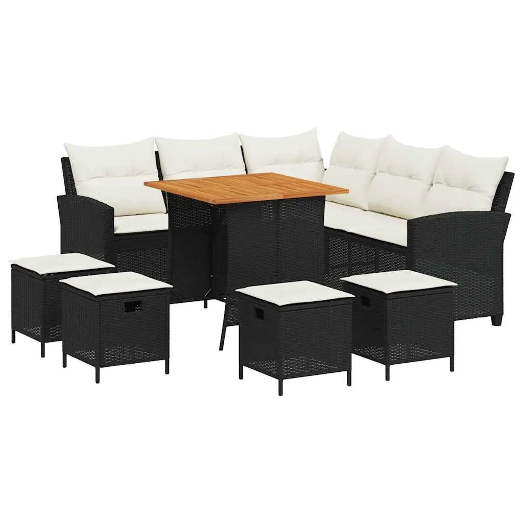 L-Shaped Sofa Set PE Rattan 6 Piece Outdoor Furniture Black