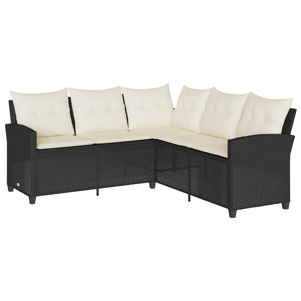 L-Shaped Sofa Set PE Rattan 6 Piece Outdoor Furniture Black