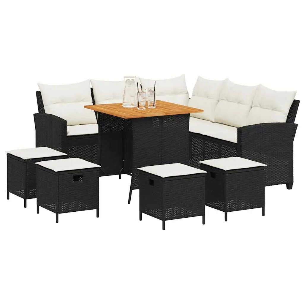 L-Shaped Sofa Set PE Rattan 6 Piece Outdoor Furniture Black