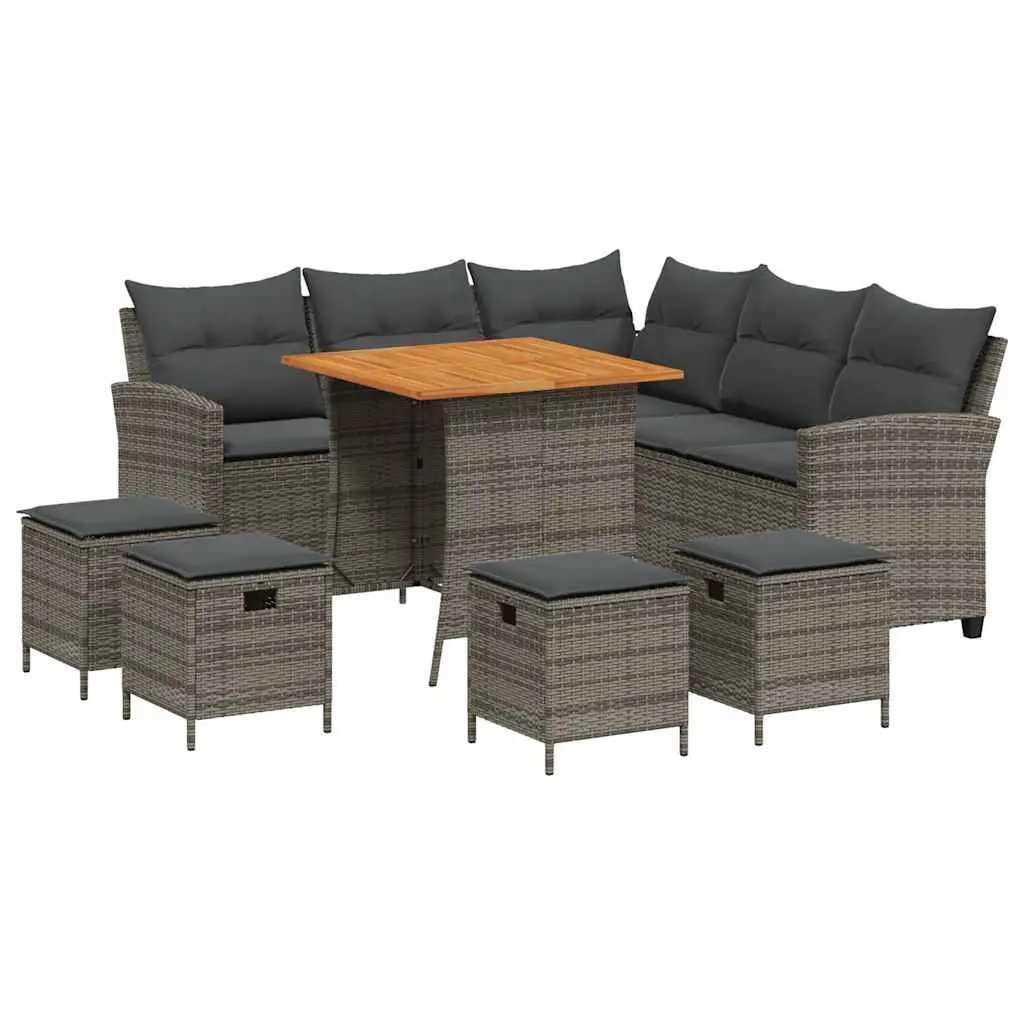 L-Shaped Garden Sofa Set PE Poly Rattan 6 Piece Grey Patio Furniture with Cushions