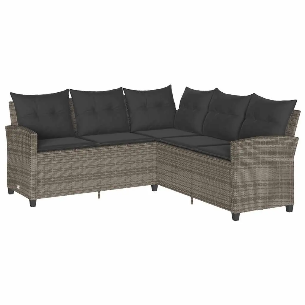 L-Shaped Garden Sofa Set PE Poly Rattan 6 Piece Grey Patio Furniture with Cushions