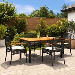 Durable 5 Piece Outdoor Dining Set in Black Poly Rattan