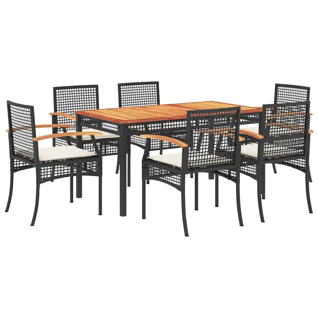 7 Piece Outdoor Dining Set in Black Rattan