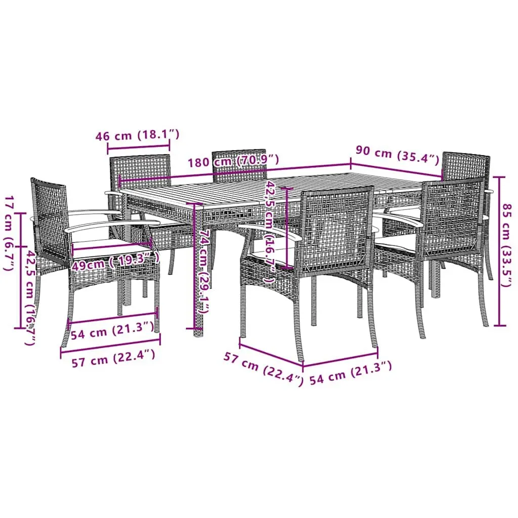 7 Piece Black Outdoor Garden Dining Set