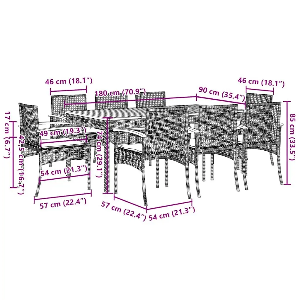 9 Piece Outdoor Dining Set with Black Poly Rattan