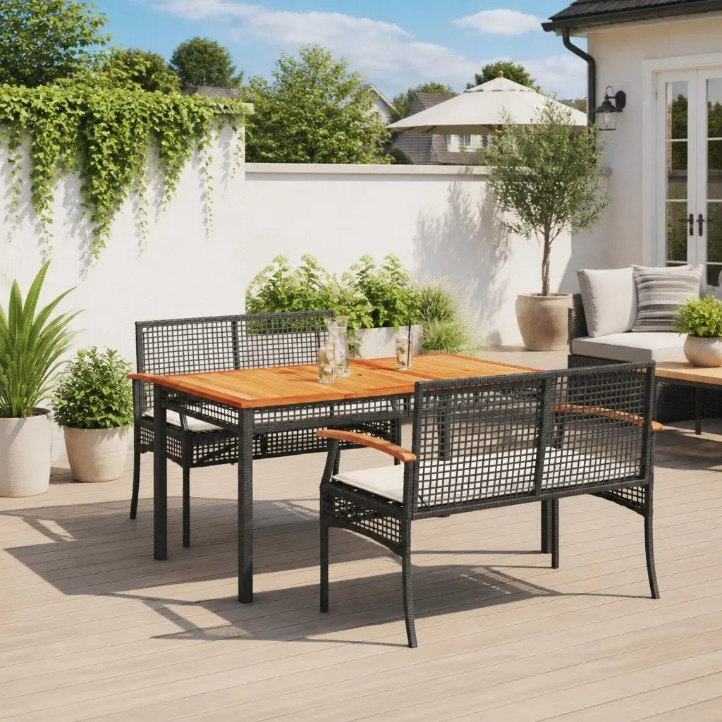 3 Piece Black Patio Dining Set with Cushions