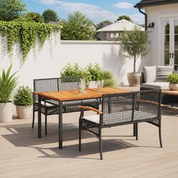 Durable 3 Piece Black Patio Dining Set with Cushions