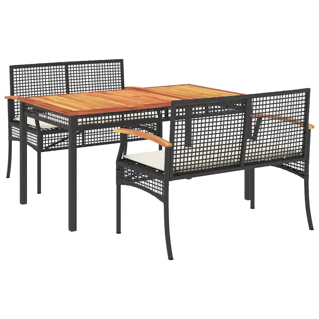 3 Piece Black Patio Dining Set with Cushions