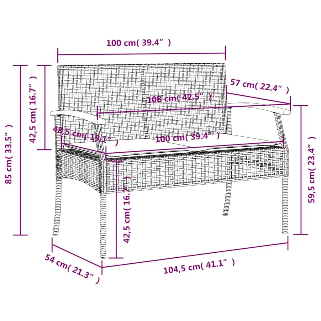 3 Piece Black Patio Dining Set with Cushions