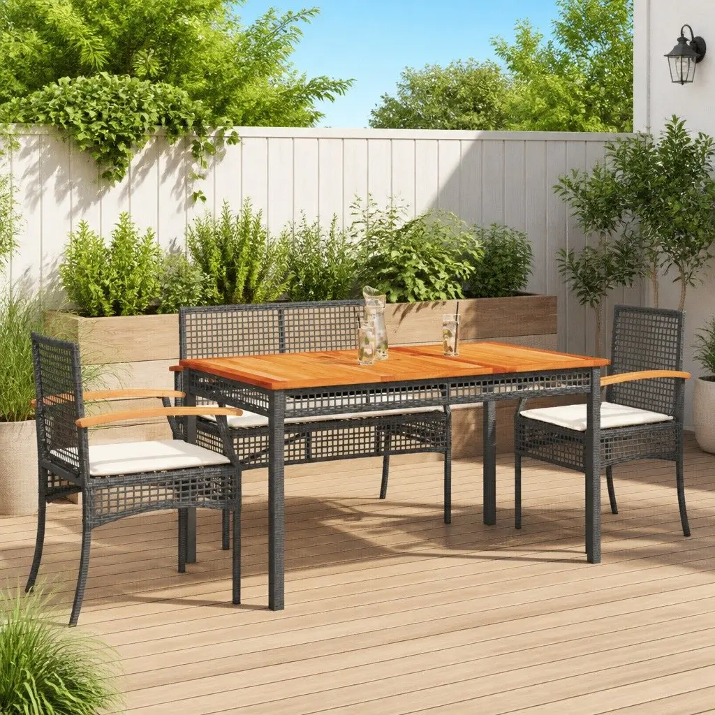5 Piece Garden Dining Set in Black Poly Rattan