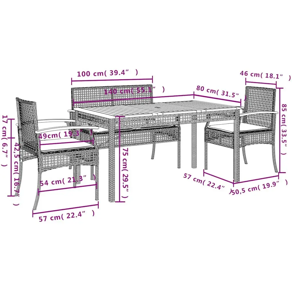 5 Piece Garden Dining Set in Black Poly Rattan