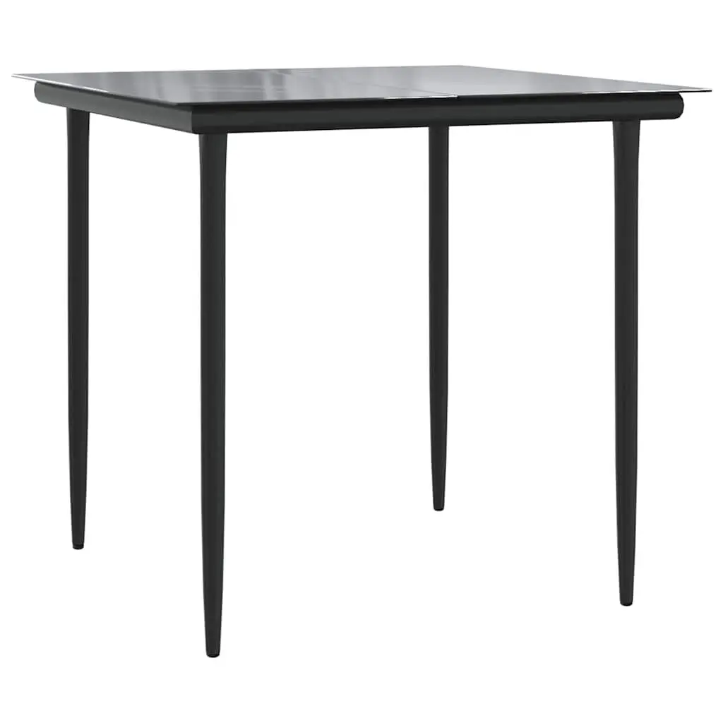 3 Piece Garden Dining Set PE Rattan Black with Tempered Glass Tabletop and Cushions
