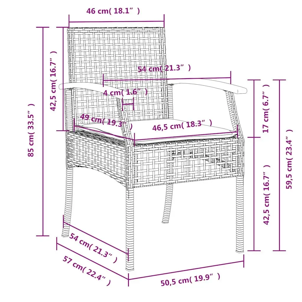 3 Piece Garden Dining Set PE Rattan Black with Tempered Glass Tabletop and Cushions